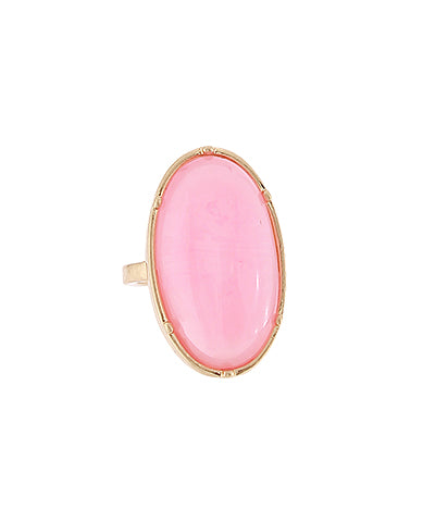 Pink & Gold Trim Oval Stone Ring
