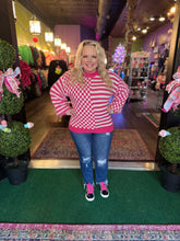 Load image into Gallery viewer, Pink/White Checkered striped sweater

