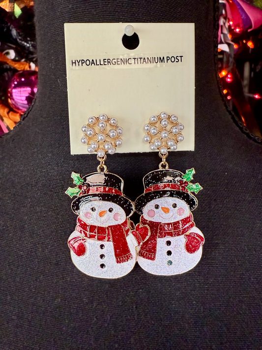 Glittery Snowman Earrings