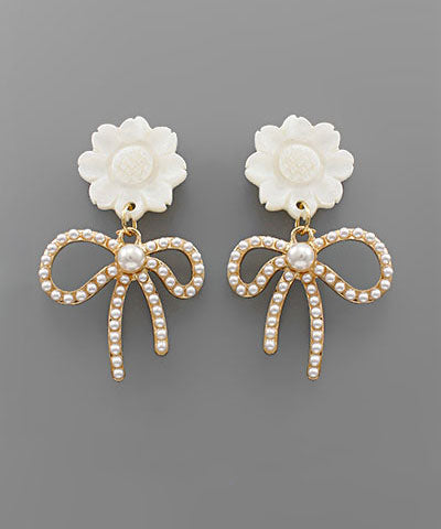 Flower & Pearl Ribbon Earrings