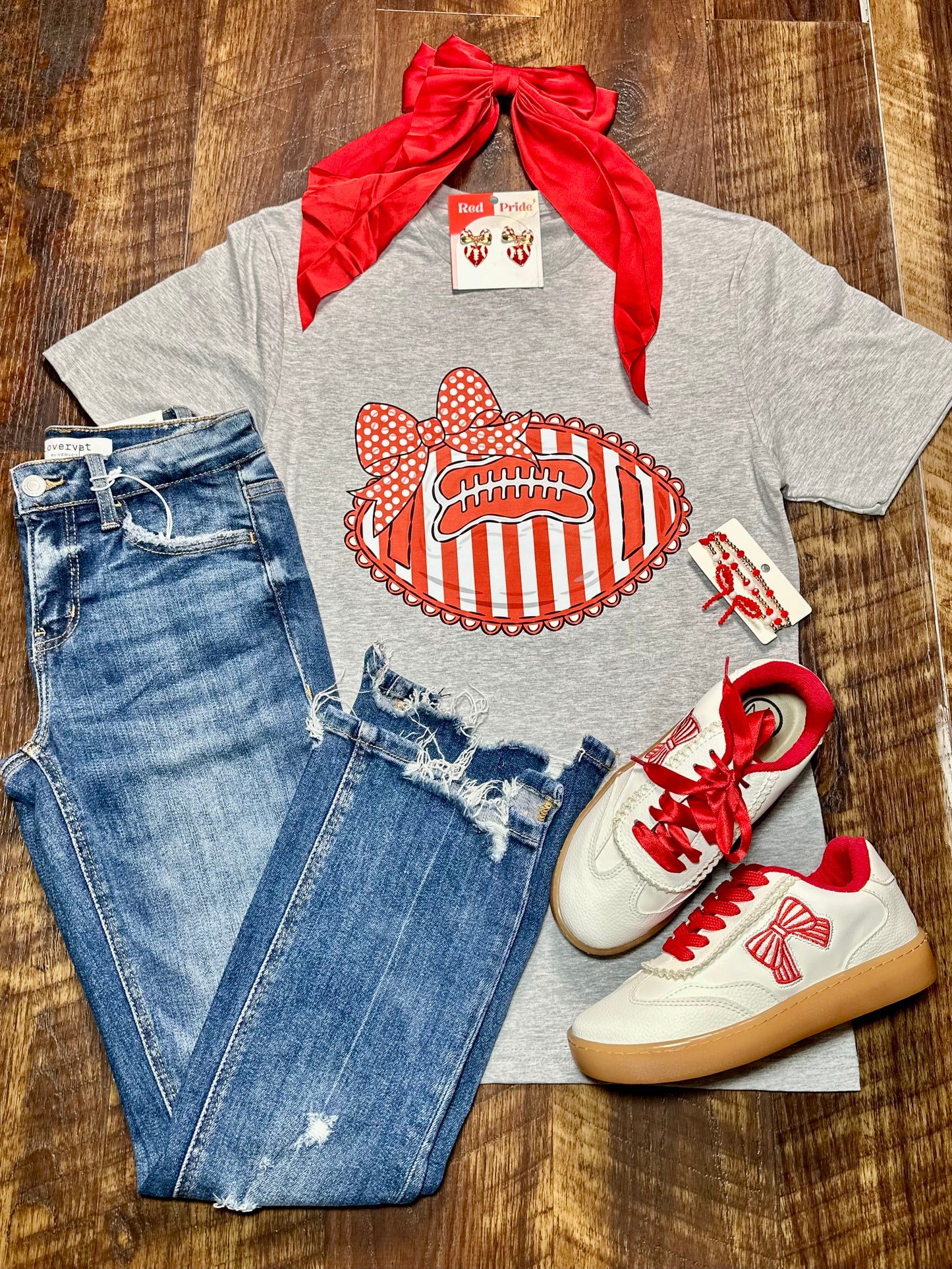 Red & White Coquette Football T-Shirt