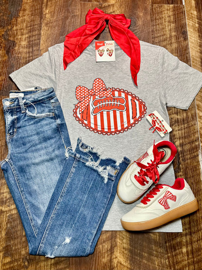 Red & White Coquette Football T-Shirt