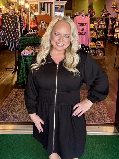 Golden Hour Black Zip Dress
