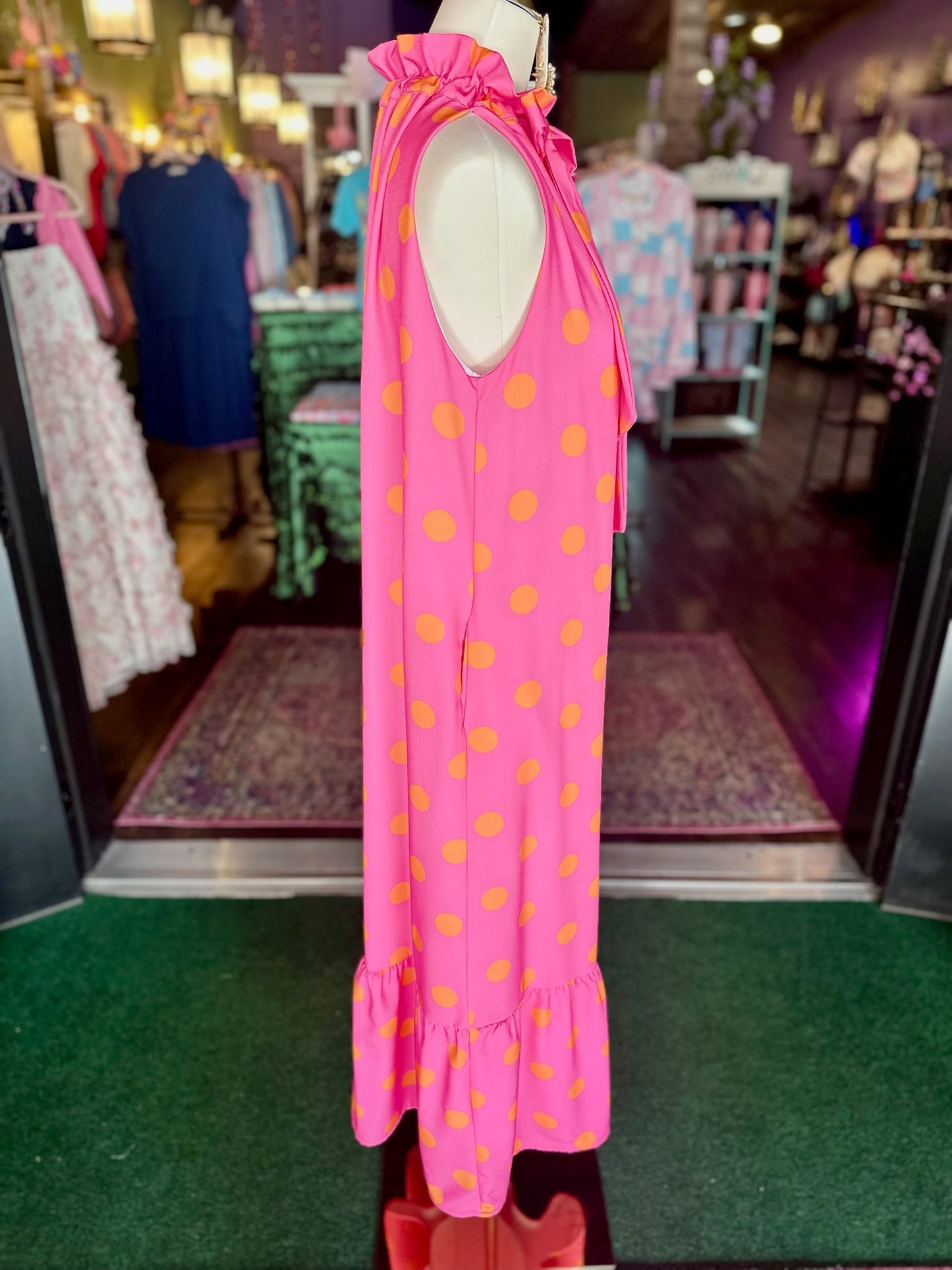 Pink & Orange Polka Dot Maxi