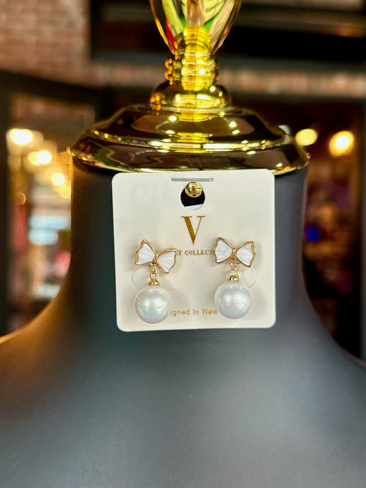 Bow & Pearl Dangle Earrings
