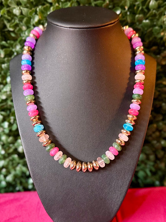 Multicolor Stone Rondelle Necklace Set