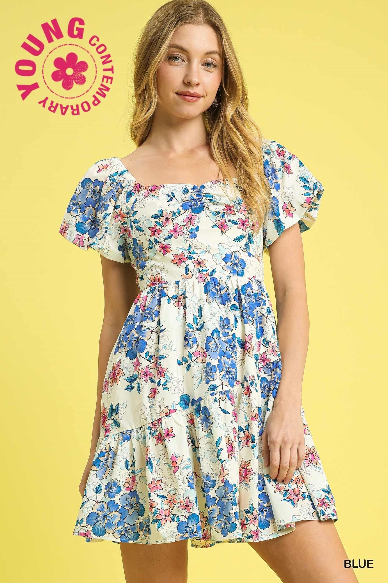 Floral Puff Sleeve Tiered Mini Dress