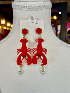 Red Glitter Lobster Earrings