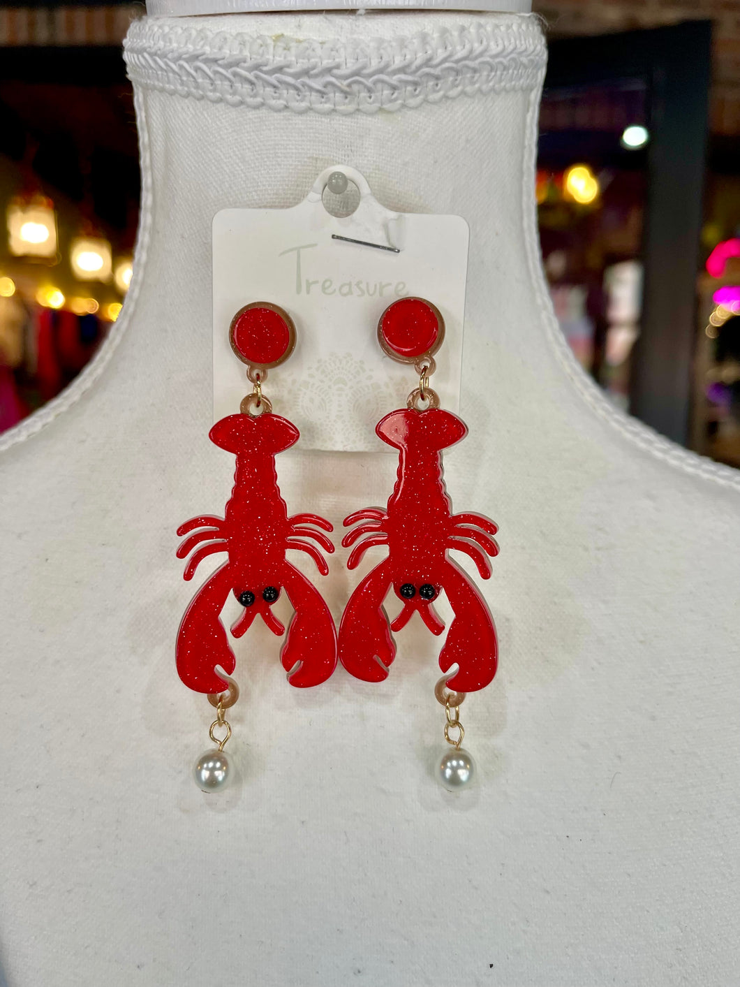 Red Glitter Lobster Earrings