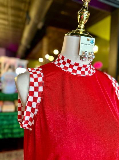 Checkmate Red Ribbed Tank