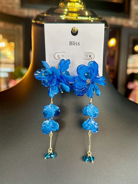 Royal Blue Flower & Petal Drop Earrings