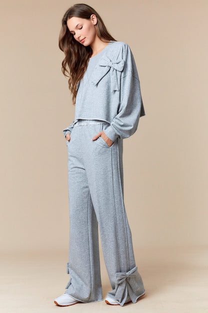 Heather Gray French Terry Bow Sweatshirt & Pants Set