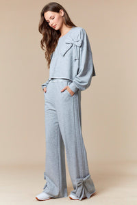 Heather Gray French Terry Bow Sweatshirt & Pants Set