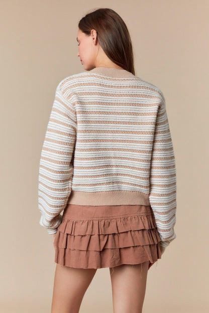 Taupe & Ivory Striped Bow Cardigan