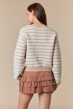 Load image into Gallery viewer, Taupe &amp; Ivory Striped Bow Cardigan
