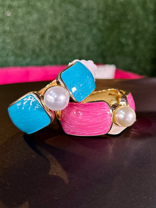 Turquoise & Gold Pearl Bangle