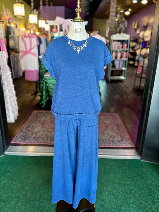 Light Navy Short Sleeve Top & Pants Set