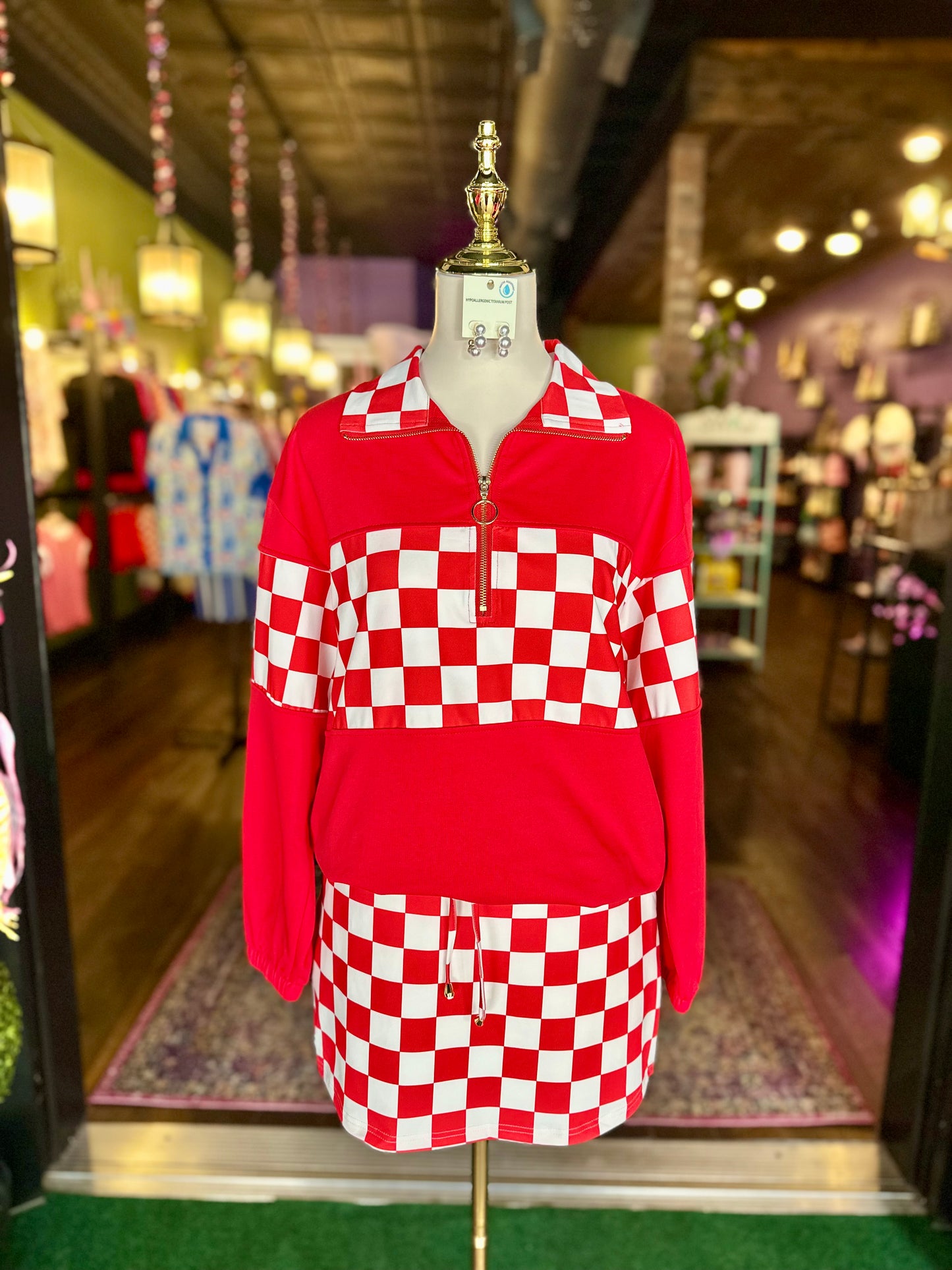 End Zone! Red Checkered Pullover