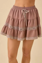 Load image into Gallery viewer, Brown Lace Trim Top &amp; Skort Set
