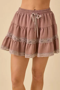 Brown Lace Trim Top & Skort Set