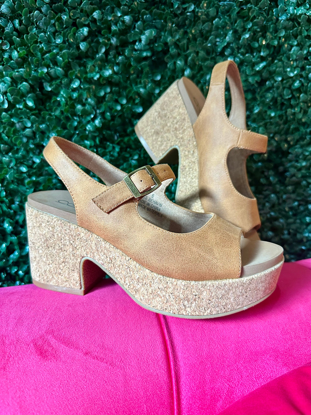 Miss Behavin Leather Camel Heels