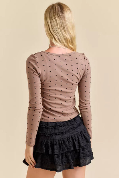 Mocha & Velvet Ribbon Print Knit Top