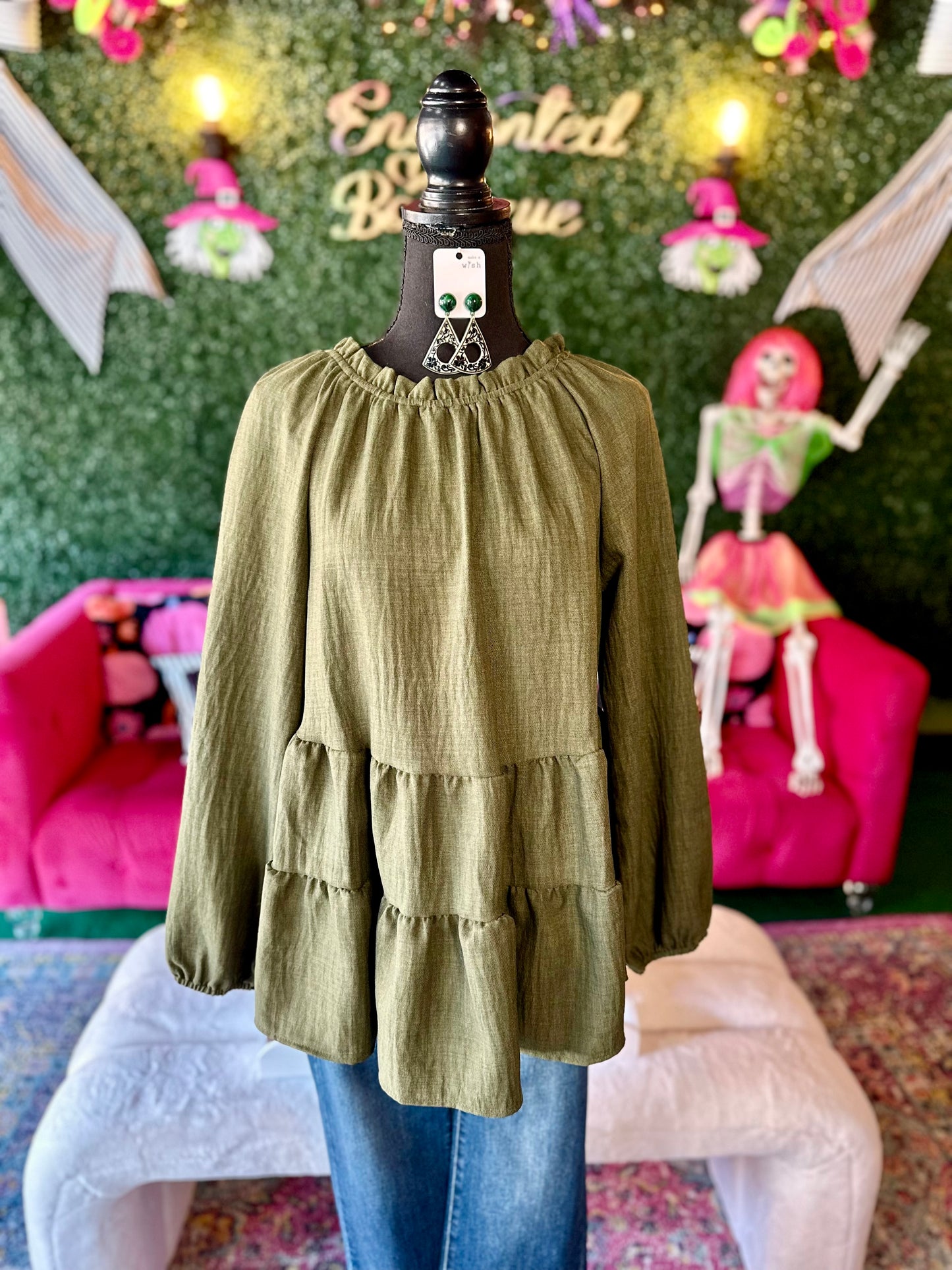 Olive Pleated Babydoll Top