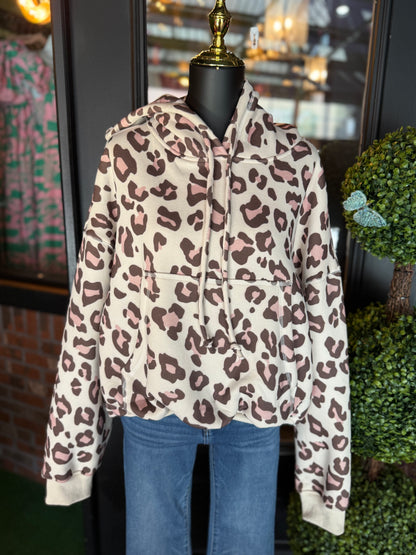 Leopard Print Fleece Bubble Hem Sweatshirt