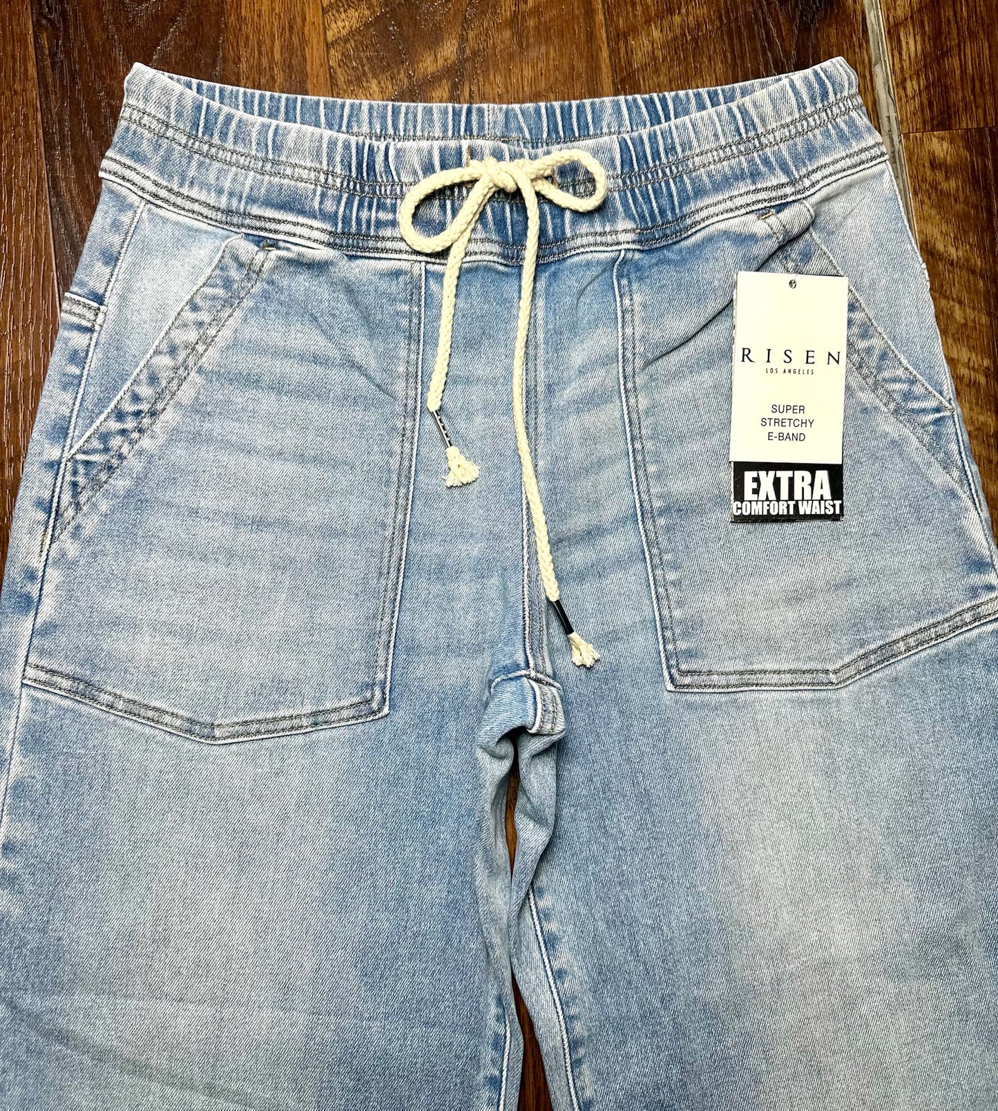 Risen Elastic Band Cropped Baggy Jeans