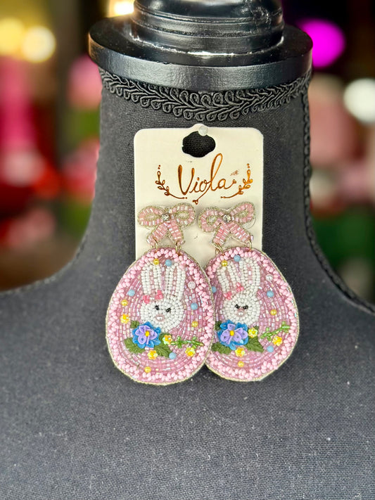 Coquette Easter Egg Bunny Portrait Earrings