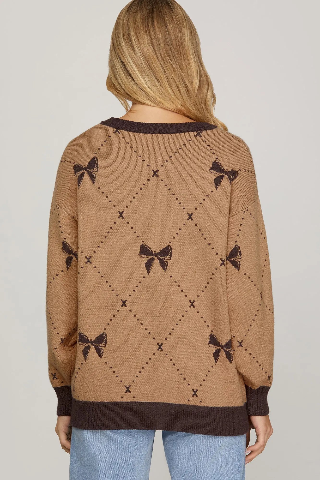 Long Sleeve Bow Patterned Sweater