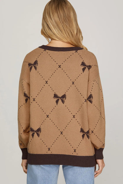 Long Sleeve Bow Patterned Sweater