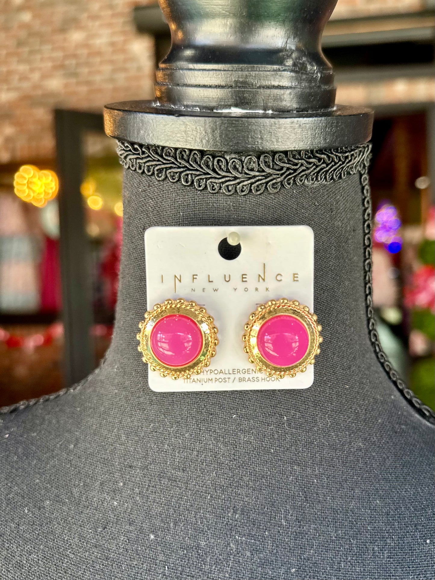 Hot Pink Dome Stone Earrings