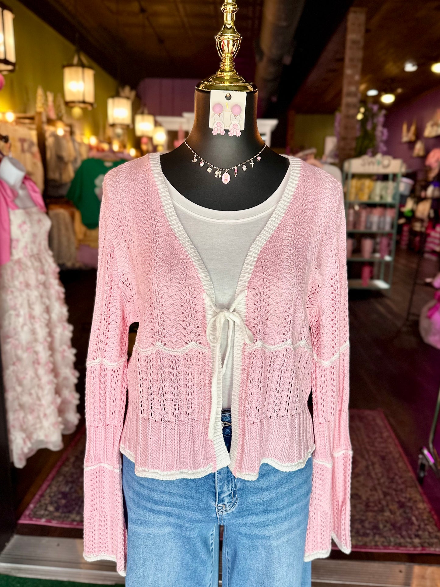 Pink Petal Pointelle Long Sleeve Cardigan