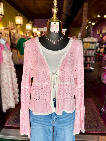 Pink Petal Pointelle Long Sleeve Cardigan