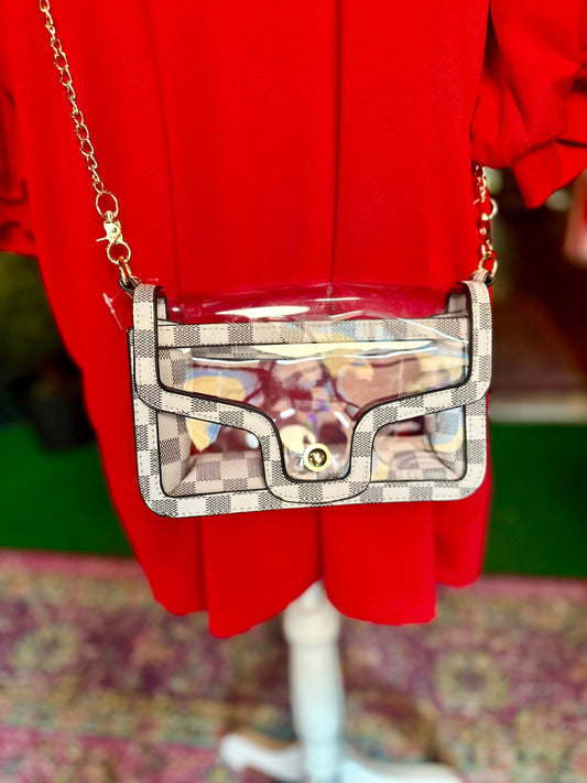 Becky Ivory Checkered Clear Crossbody Purse