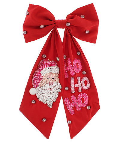 Red Santa Ho Ho Ho Hair Bow Barrette