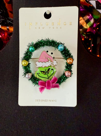 Christmas Grinch Wreath Brooches