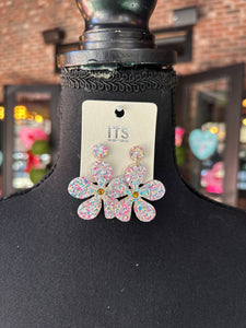 White Glittery Flower earrings