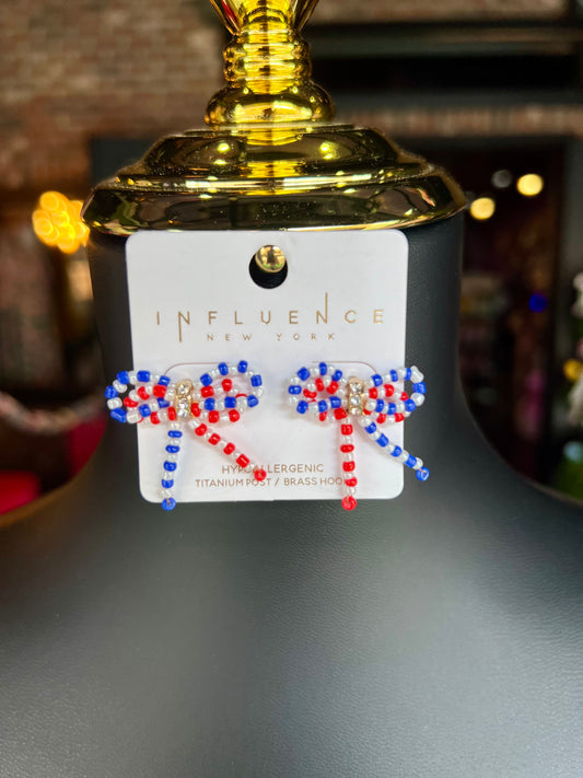 USA Beaded Bow Earrings