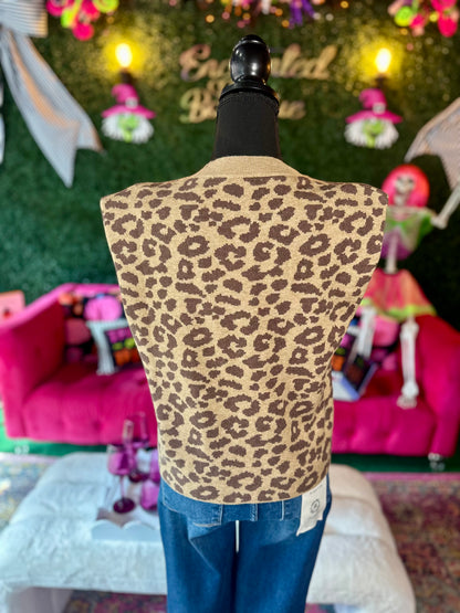 Leopard Print Sleeveless Sweater