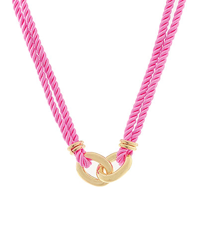 Pink Silk Rope & Gold Chain Necklace