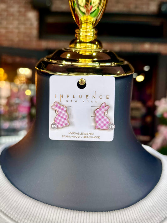 Light Pink Checkered Bunny Earrings