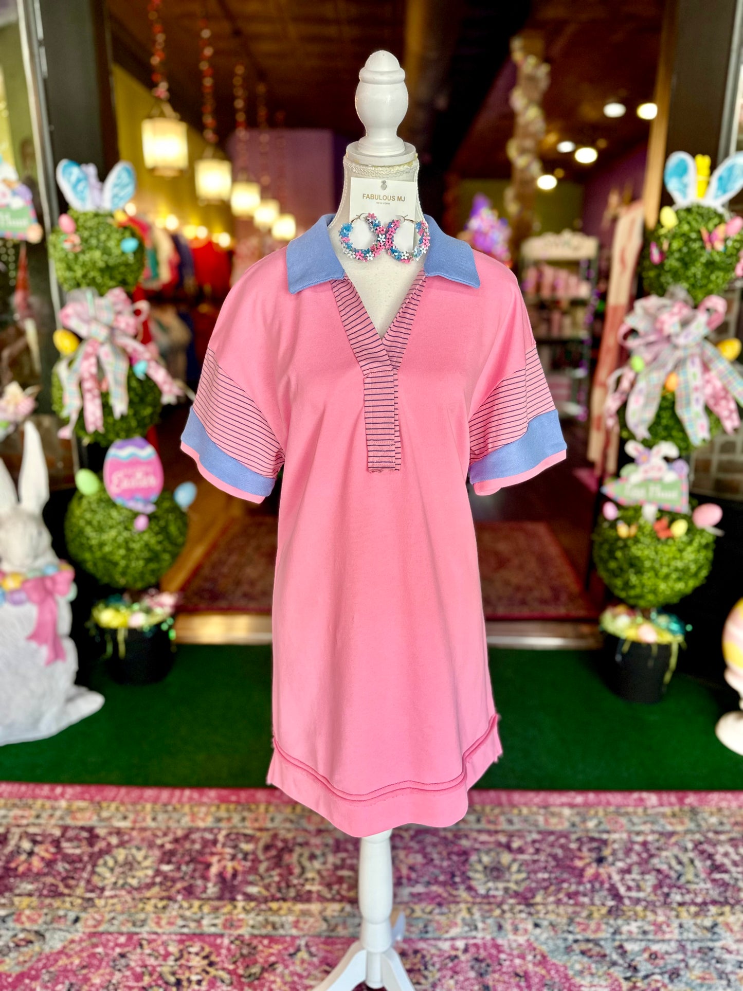 Bubblegum & Blue Stripe Mix Mini Dress