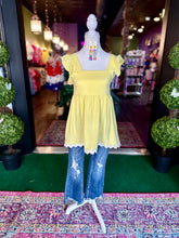 Load image into Gallery viewer, Yellow Babydoll Blouse w/ Ric Rac Trim
