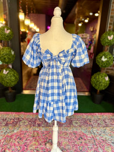 Blue Plaid Romper With Back Tie