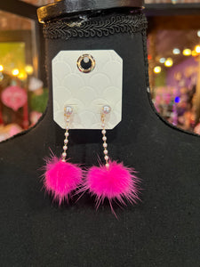 Pearl & pink pom pom earrings