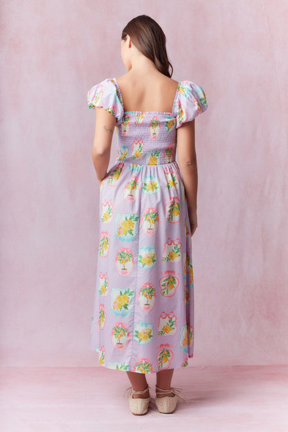 Lemon Print Poplin Midi Dress