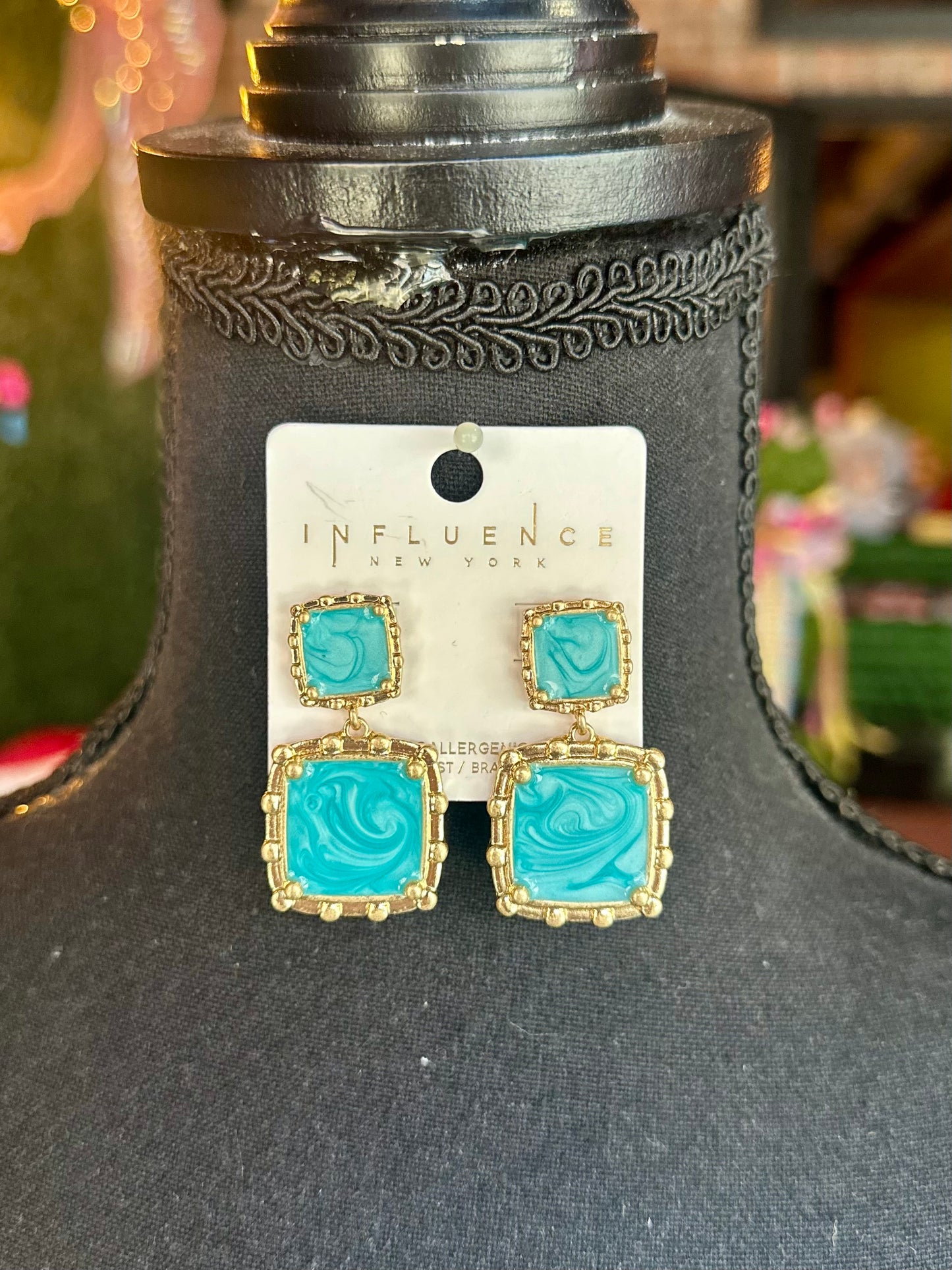 Turquoise Double Square Drop Earrings