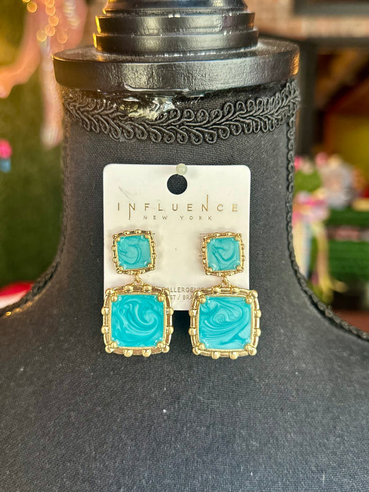 Turquoise Double Square Drop Earrings